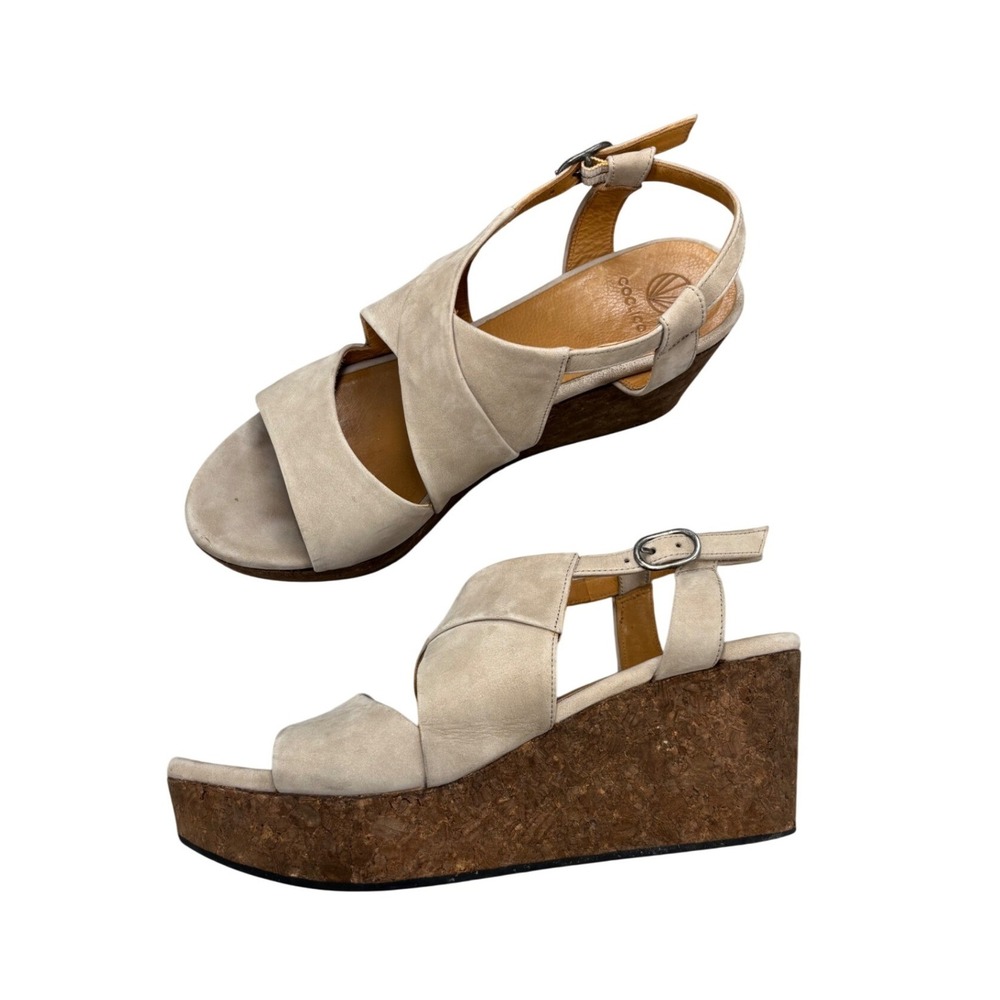 Coclico Melania Cork Wedge Sandals Beige Nubuck Slingback Platform EU 39